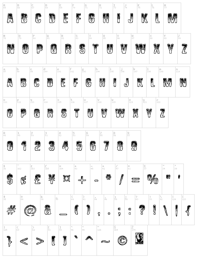 Shock Shimmy font map